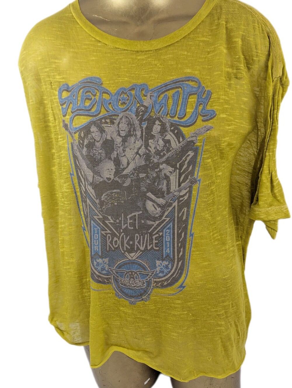 Aerosmith Let Rock Rule 2014 Concert Repro Tour Semi Sheer Yellow XL
